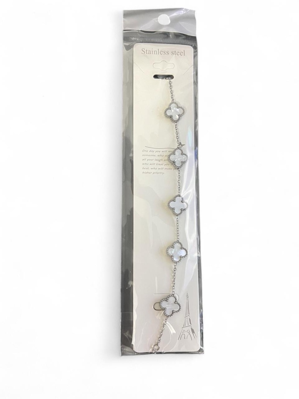 Stainless Steel Clover Link Bracelet in White